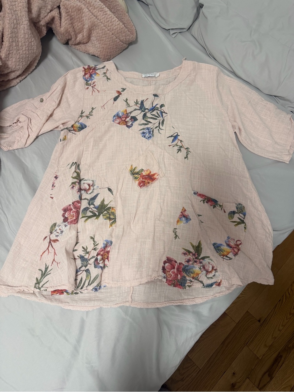 Light Pink Floral Women's Tunic Top